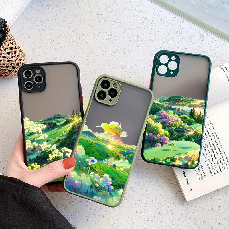 

Cartoon Anime Hand Painted Colorful Cloud In The Field Phone Case For iPhone 14 13 12 11 Pro Max 7 8 Plus SE2 X XR XS Back Cover