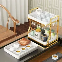 Double Water Cup Rack with Tray,countertop Tea Cup Rack Wine Glass Holder Mug Coffee Stand Shelf Tea Tray for Cup Bowl Fruit