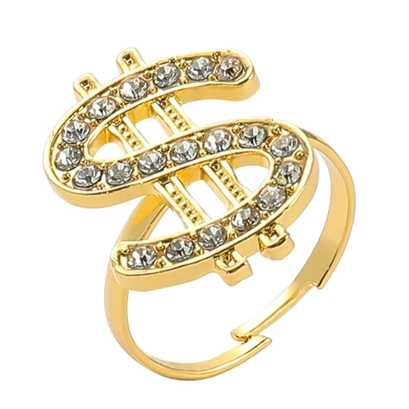 

Fashion Dollar Sign Ring Hip Hop Money Symbol Ring Golden Adjustable Open Ring Statement Jewelry Universal Size