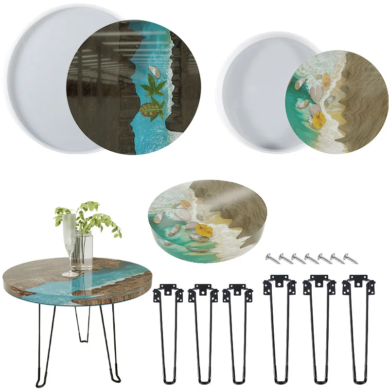 

DIY Crystal Epoxy Resin Mold Large Round Ornament River Table Making Silicone Mold