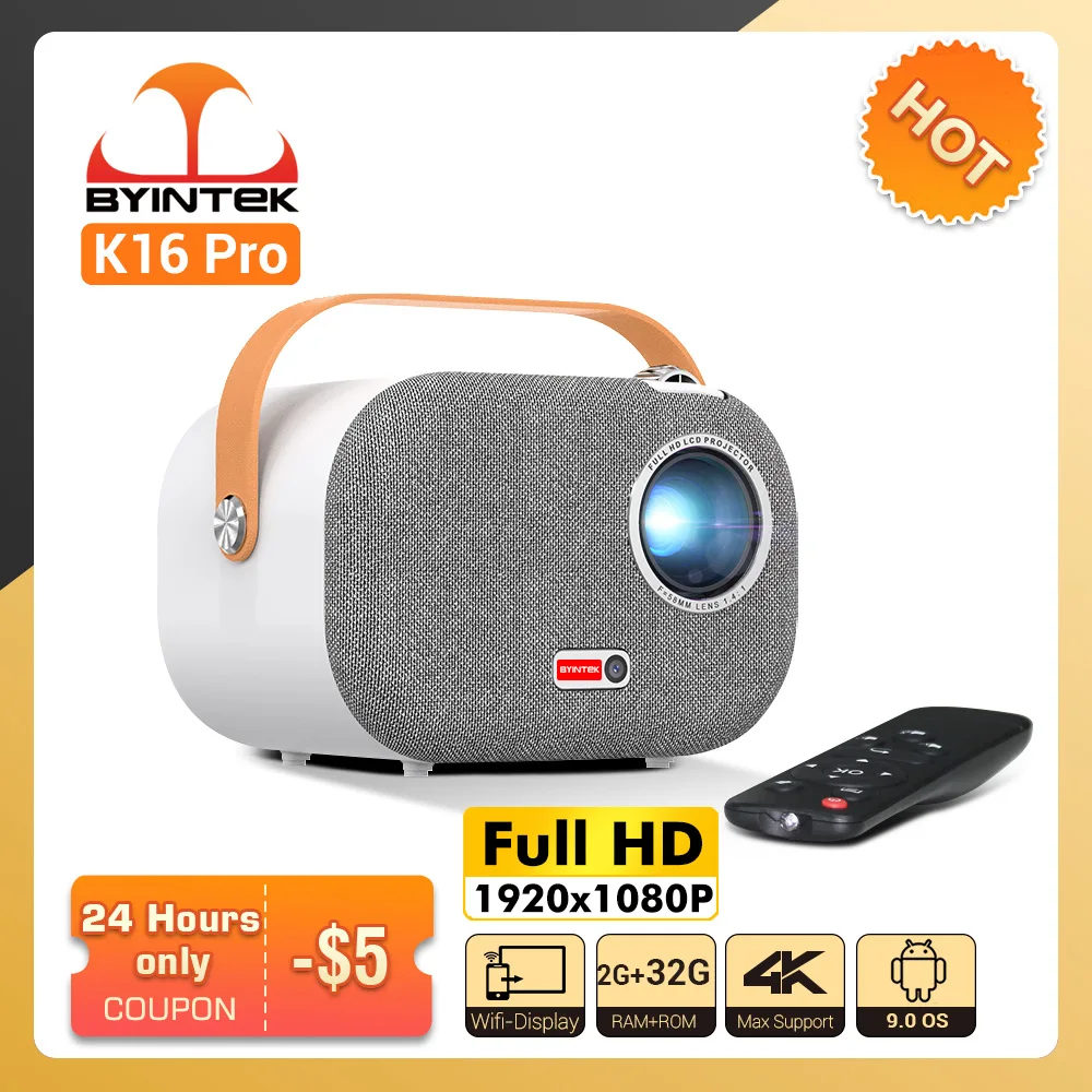 

Портативный проектор BYINTEK K16 Full HD 1920*1080P 4K LCD Smart Android 9,0 Wi-Fi мини светодиодный видео домашний кинотеатр 1080P проектор для смартфона