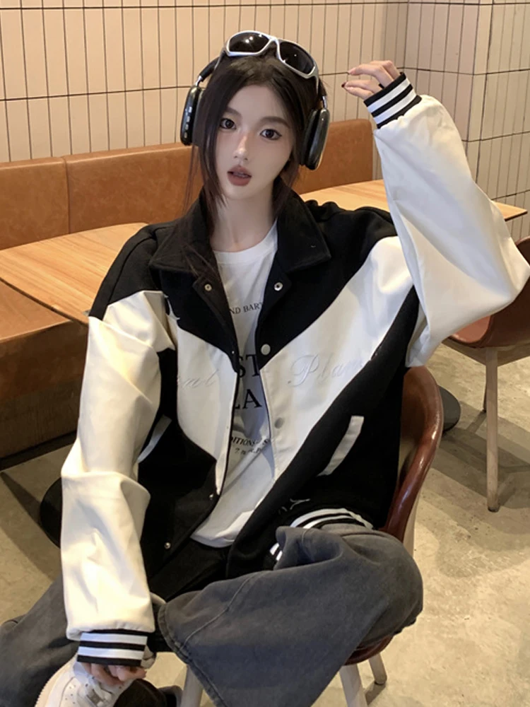 Винтажная однобортная куртка в стиле Харадзюку с контрастными цветами