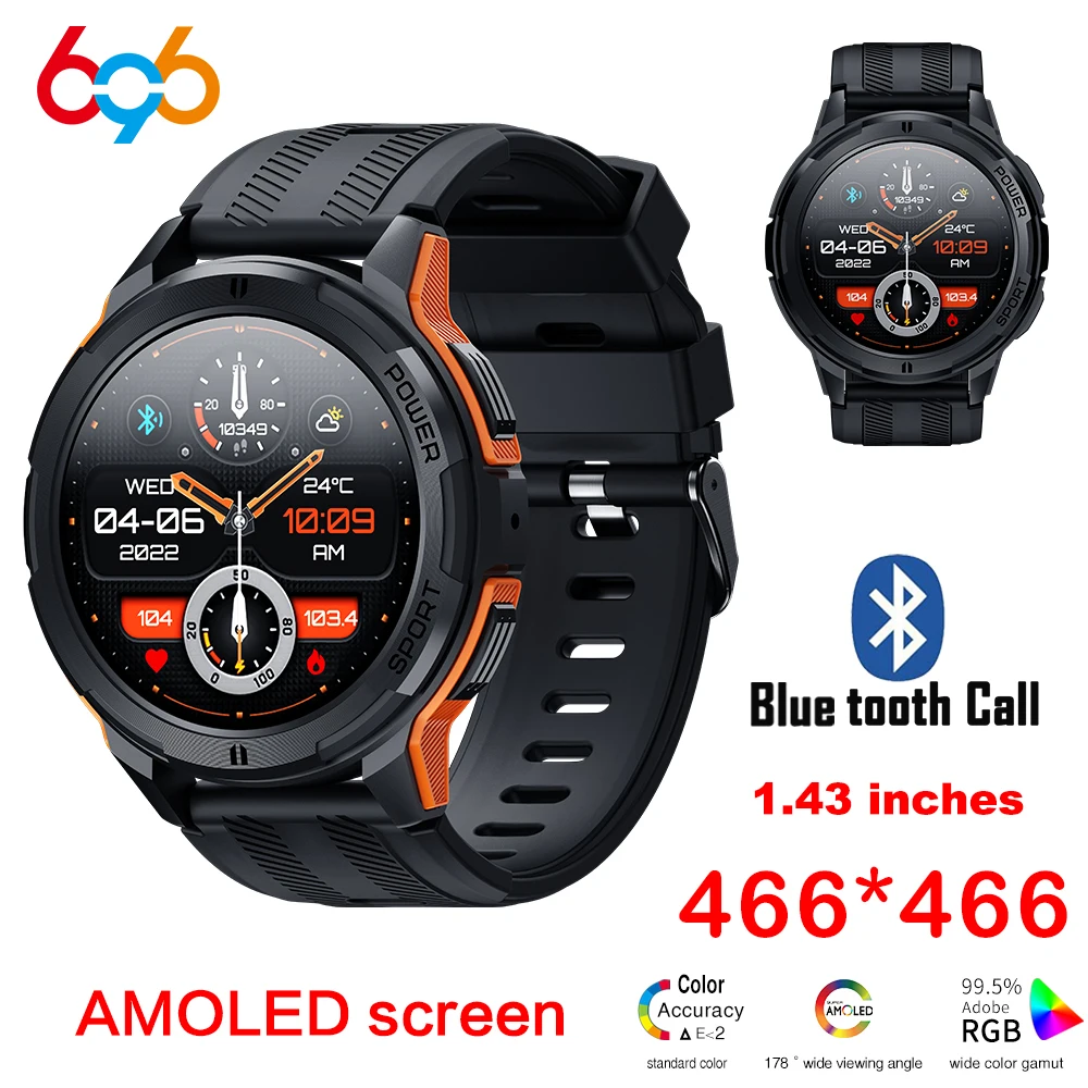 

C25 Smart Watches For Men AMOLED Screen 1.43" 1ATM Waterproof Heart Rate Monitor Sports Smartwatch Blue Tooth Call Women Fitness