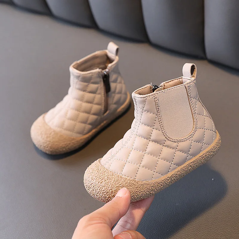 

Autumn Winter Patent Leather Kids Boots Solid Zipper Children Fashion Boots 2022 Non Slip Round Toe Ankle Shoes for Boys Girls