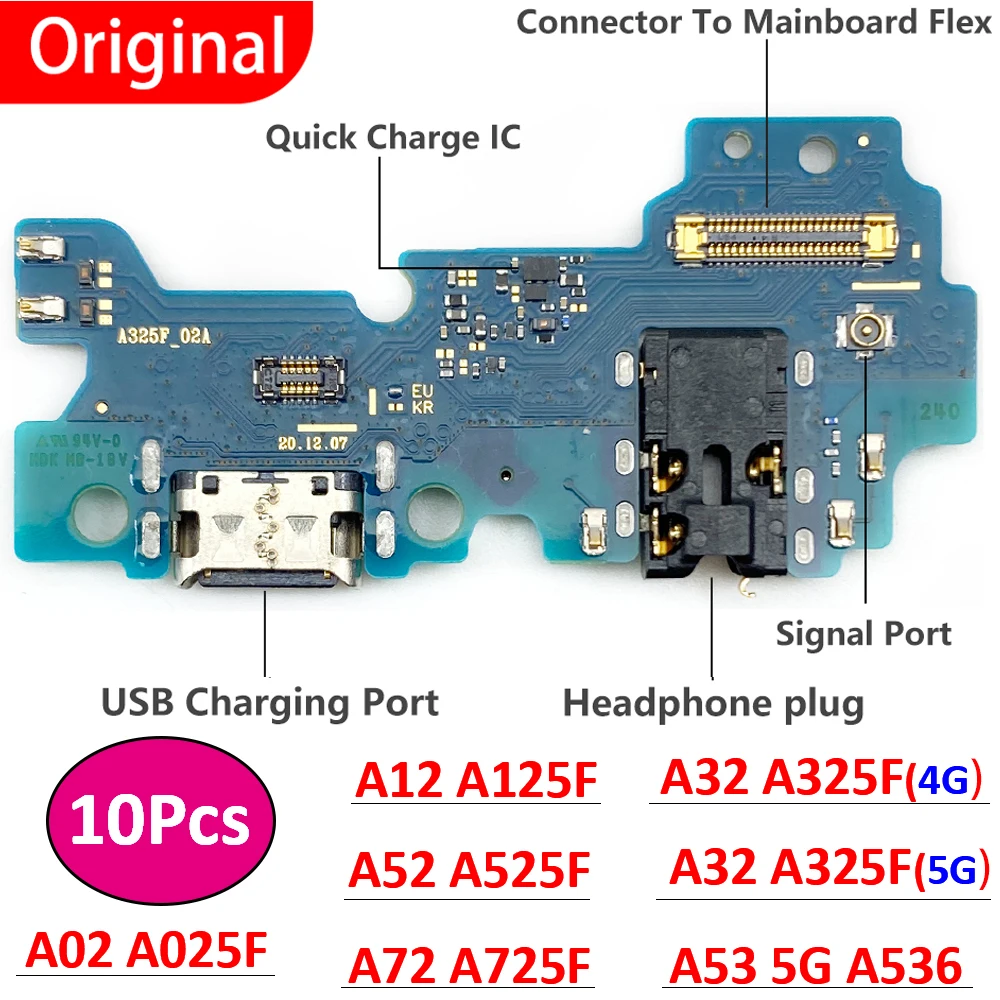 

10 шт., 100% оригинальные разъемы для зарядки Samsung A03 A02 A32 4G A52 A72 A12 A53