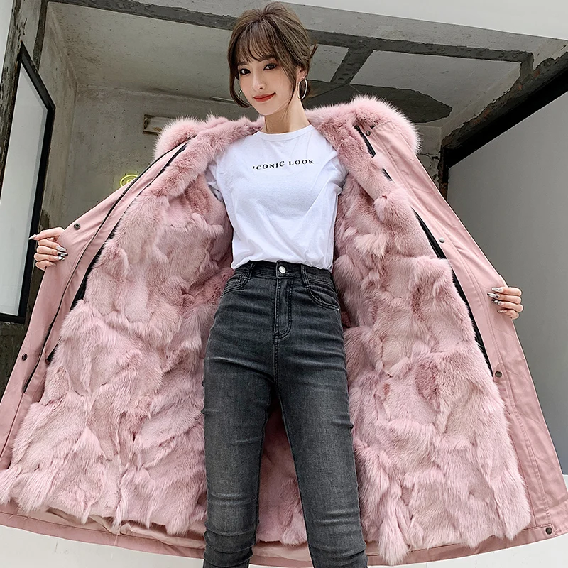 2022 Winter Womens Parka Jacket With Real Fur New Detachable M Fox Fur Liner Women Mid-length Coat Streetwear Women