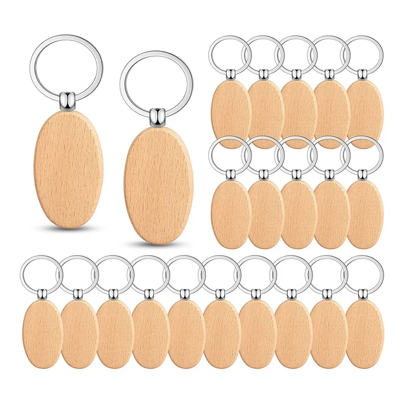 

50PCS Wooden Keychain Unfinished Wooden Key Ring Key Tag For DIY Gift Crafts (Oval)