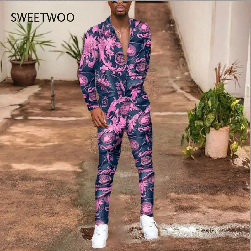 Men's Sets Autumn American Graffiti Print Suit Collar Shirt Slim Fit Casual Pencil Pants Streetwear Men Clothing Set