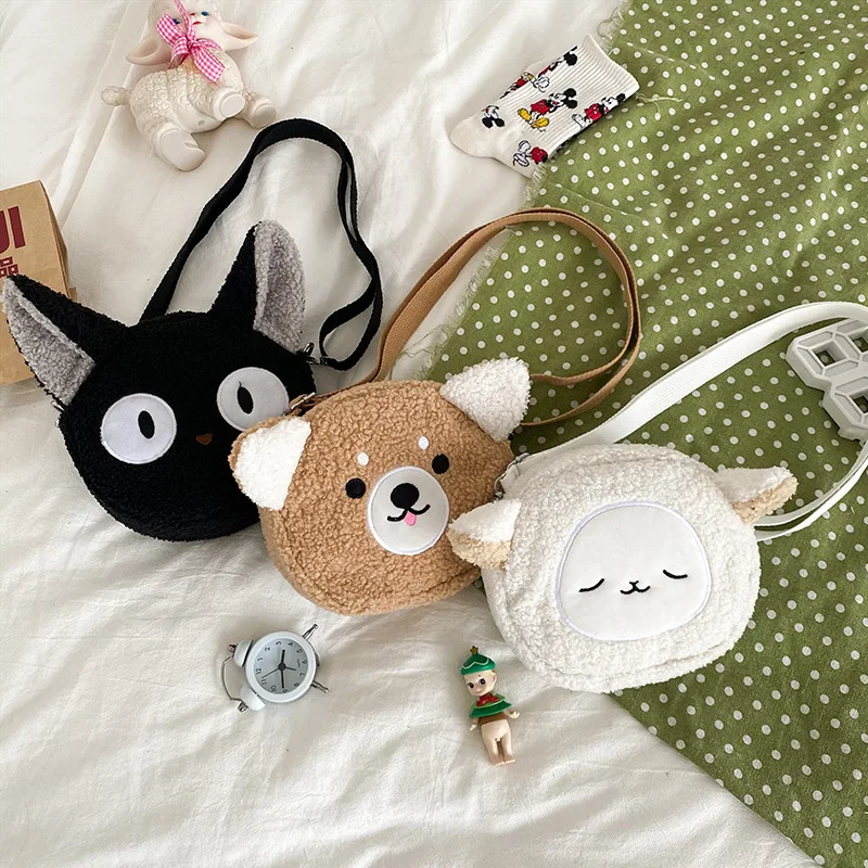 

Kawai Cartoon Furry Cross Body Bags Autumn Winter Fashion Students warm soft Plush Shoulder Phone Purse Bag Gifts for Women