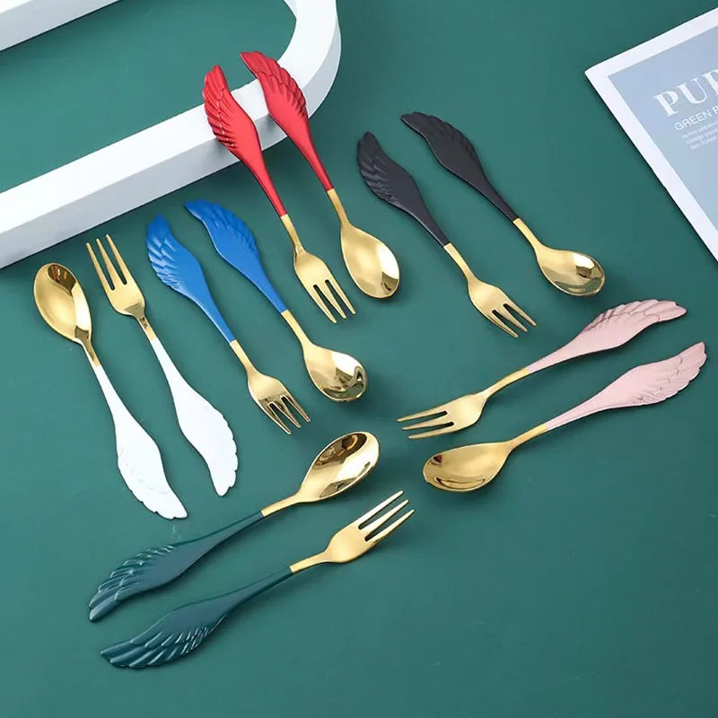 

Creative Stainless Steel Wing Spoon Coffee Spoon Dessert Ice Cream Scoop Fruit fork coffee Kitchen Accessories Tableware Set