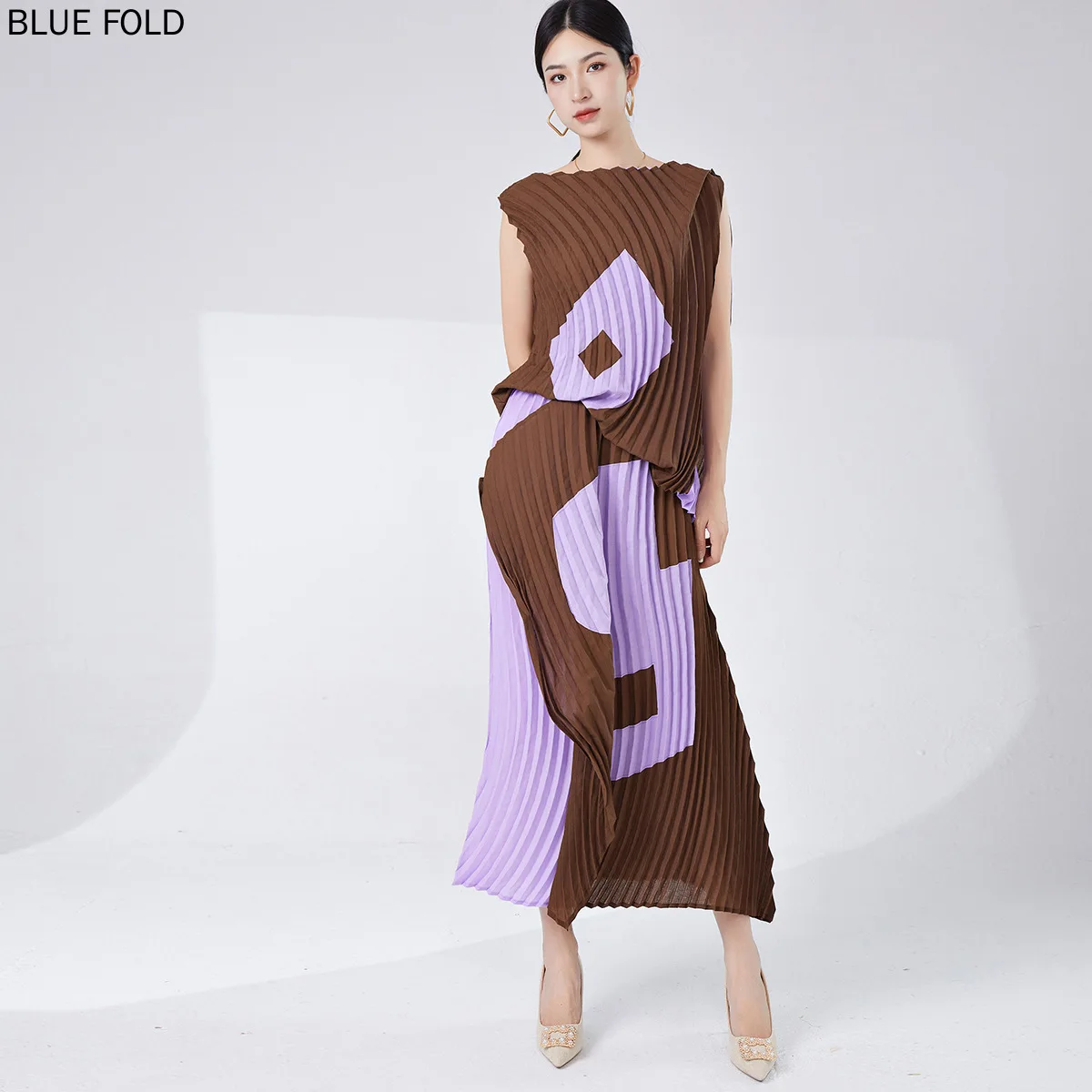 Женский летний костюм миаке необычная футболка контрастных цветов топ и юбка