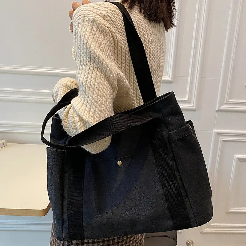 2023 Women New Canvas Bag Simple One Shoulder Work Bag Large Capacity Computer Commuting Bag Tote Bag Women's Handheld Big Bag