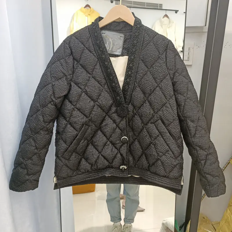 Women White Duck Down Jacket Autumn Winter Outwear Casual V-collar Coat Korean Style Down New 2023 Folds Down Coats Ladies M41