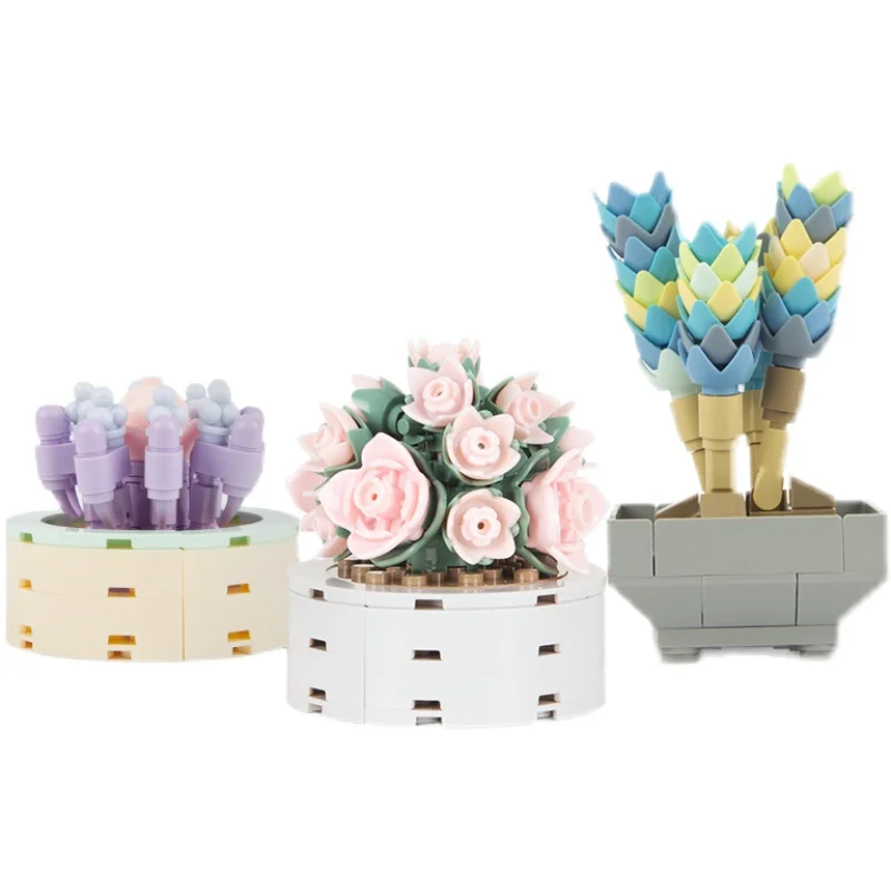

DIY MOC Potted Plants Succulents Cactus Gypsophila Bonsai Tree Gardens Romantic Building Blocks Model Bricks Kids Christmas Toys
