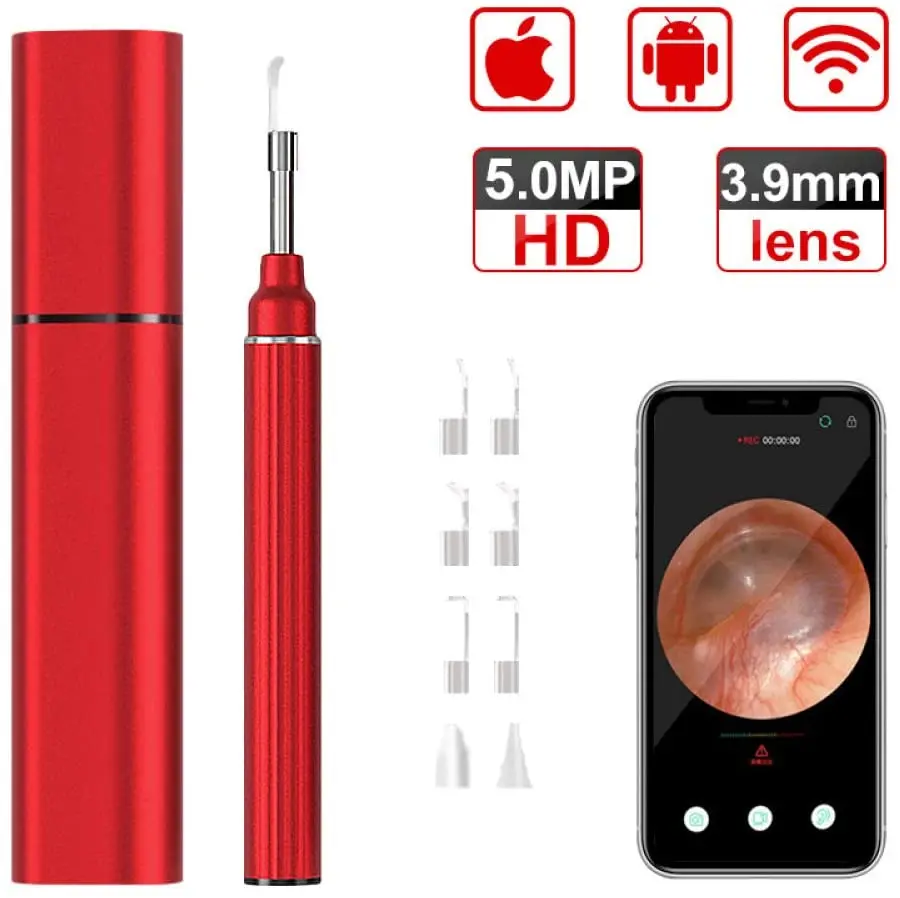 

3.9mm WiFi Ear Otoscope 5MP Ear Inspection Camera Endoscope 5.5mm Ear Cleaner Scope Earwax Removal Kits for iOS Android Phone