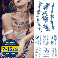 blue ink juice waterproof temporary tattoo sticker feather peony hand english body art small fake tato men women lasting tattoos