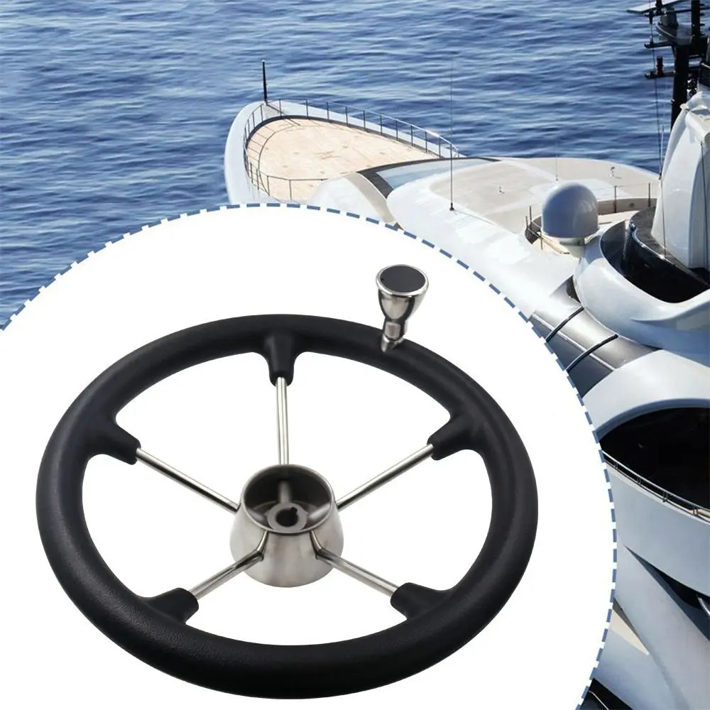 

Polyurethane Foam Retrofit Stainless Steel Accessories 5 Spokes Yacht Steering Wheel 355mm Marine