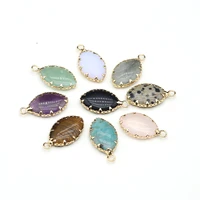 natural stone pendant oval shape crystal agate golden alloy edge stone charms for jewelry making necklace bracelet