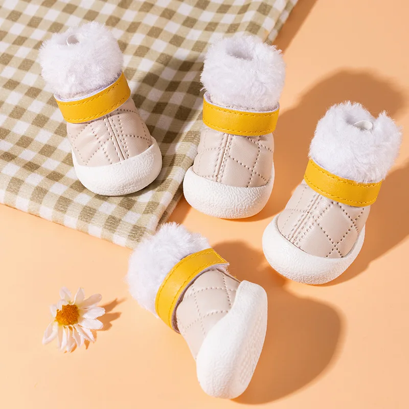 

4pcs/Set PU Dog Shoes Winter Pet Accessories Waterproof Snow Boots Keep Warm Anti Slip Shoes Pet Paw Protector for All Dogs#1-5