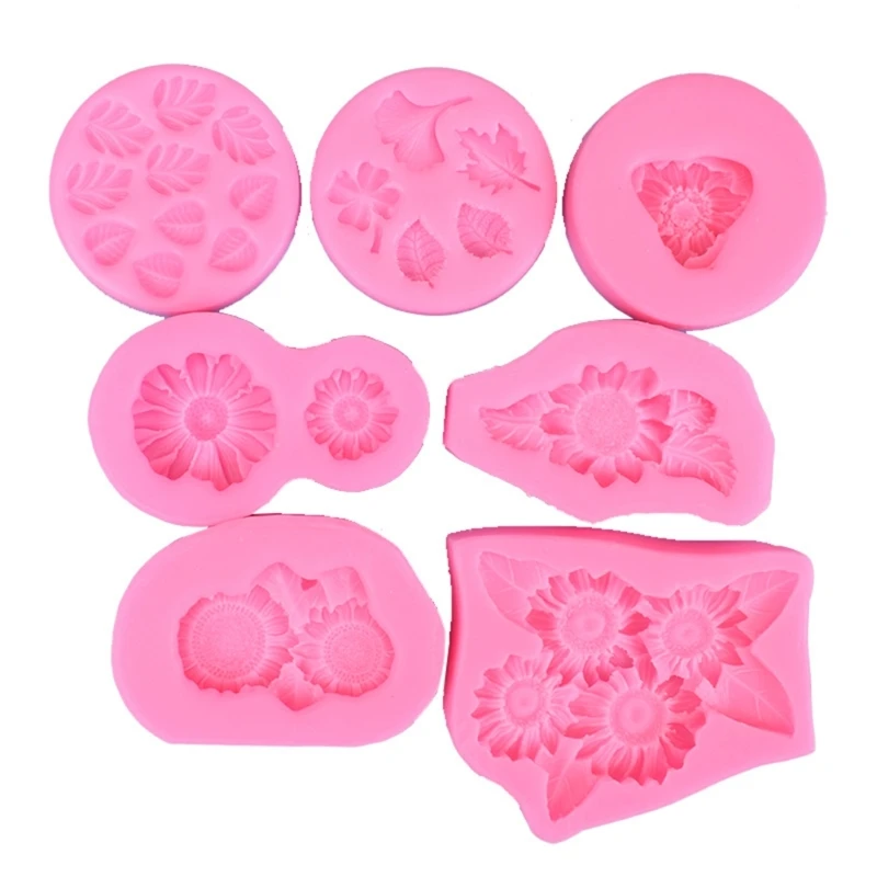 

7 Pcs Flower and Leaf Silicone Mold Fondant Chocolate Mould DIY Cake Mould Cake Decorating Baking Tool Nonstick