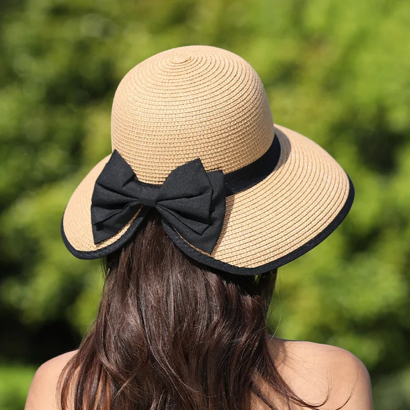 

Fashion Sun Hat For Women Beach Straw Hat Female Hollow Printed Bow Summer Big Brim Hat Fold Uv Protection Floppy Hat gorro