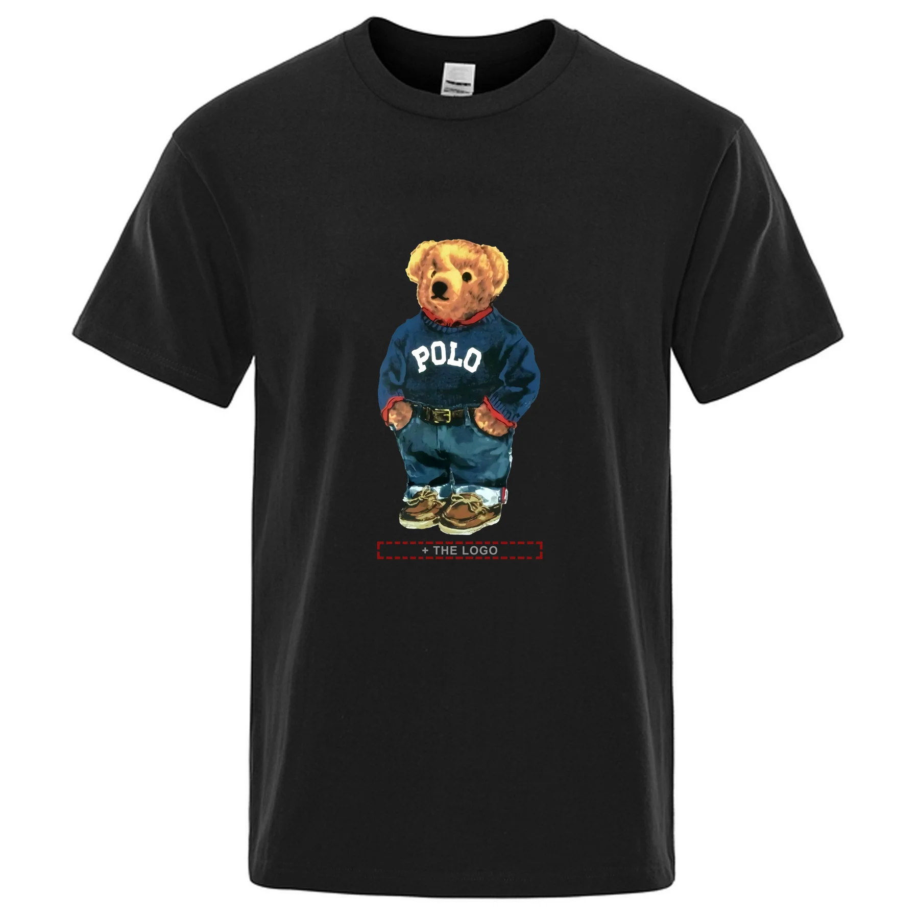 

Лидер продаж 2023, летняя женская черная футболка из 100% хлопка с мультяшным медведем Ральфа, Мужская Уличная футболка с короткими рукавами в с...