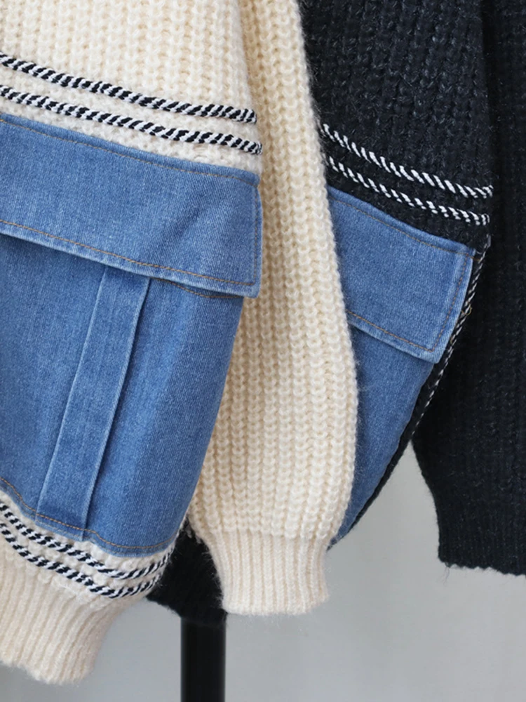 GVUW вязаный джинсовый свитер женский с v-образным вырезом нишевый дизайн