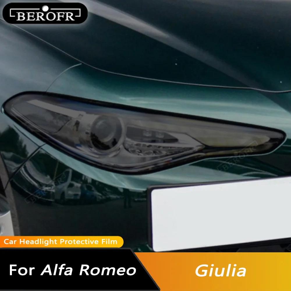 

For Alfa Romeo Giulia 952 2016-On 2021 Car Headlight Protective Film Front Light Transparent Smoked Black TPU Sticker Accessorie