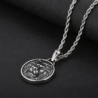 vintage punk hip hop round animal lion head pendant necklace mens gothic stainless steel biker animal necklace chain jewelry