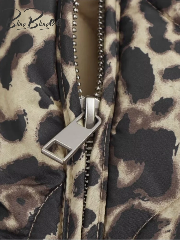 Женское хлопковое пальто с леопардовым принтом на молнии карманами