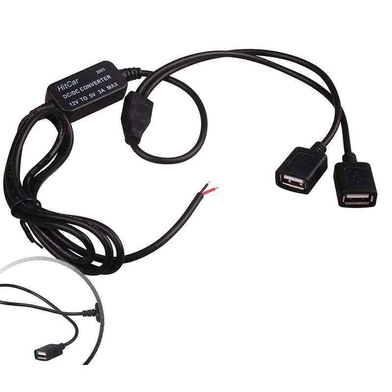 DC 12V to 5V Inverter Converter Step Down USB Female Hard Wire Car Power Charger Cable for GPS Tablet Phone DVR Recorder Camera