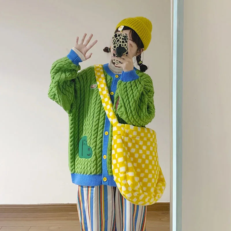 Женский свитер Весенняя толстовка зеленая Женская одежда однобортный Кардиган