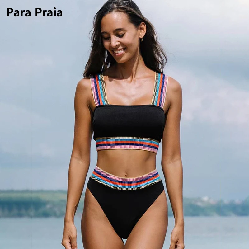 

Para Praia High Wasit Swimsuit Women High Elasticity Push Up Bikini 2023 Sexy Swimwear Female Thong Swimsuit New Bathing Suit