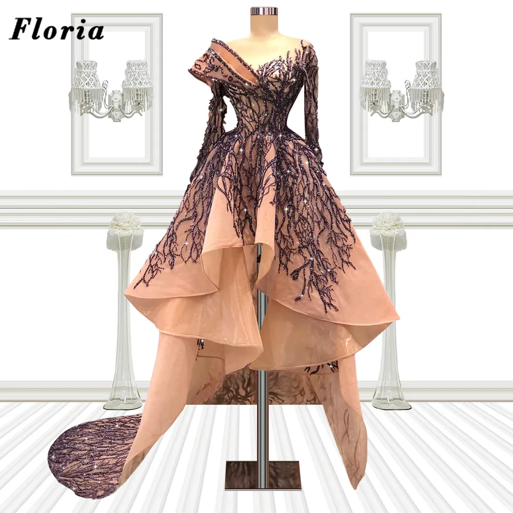 

Женское вечернее платье с бисером Floria Couture, современное свадебное платье с длинным рукавом, бальное платье знаменитости турецкого Дубая для выпускного вечера, 2022