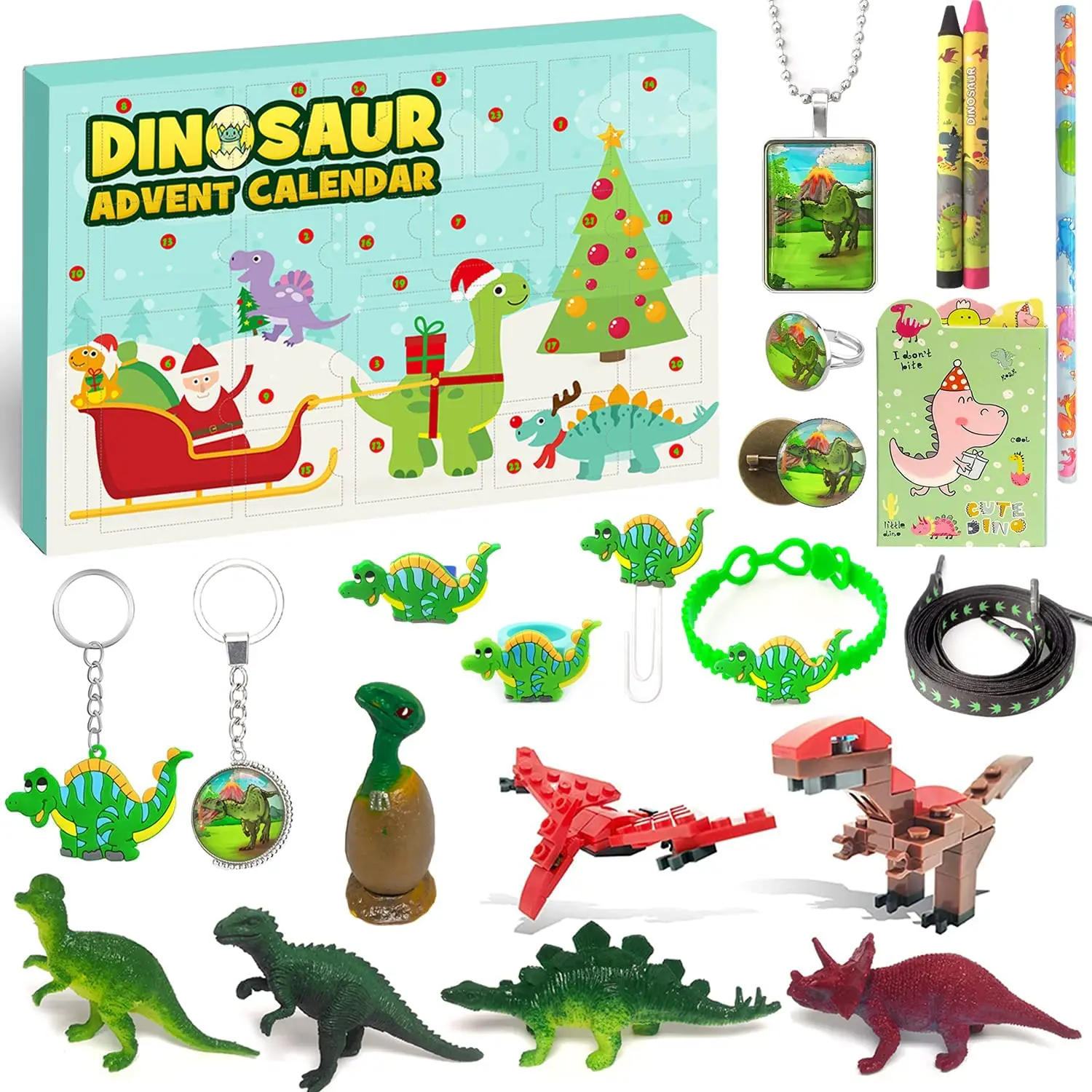 

Dinosaur Advent Calendar 2022 Boys Kids, Dino Figures, Stationery, Necklace, Keychains, Crayon, Brooch, Notes Christmas Countdow