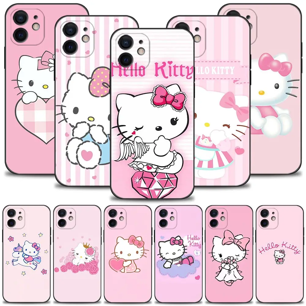 

Phone Case For Apple iPhone 13 12 11 Pro Max Mini XS XR X 7 8 6 6S Plus 5 5S SE Silicone Bumper Cartoon Crown Angel Hello Kitty