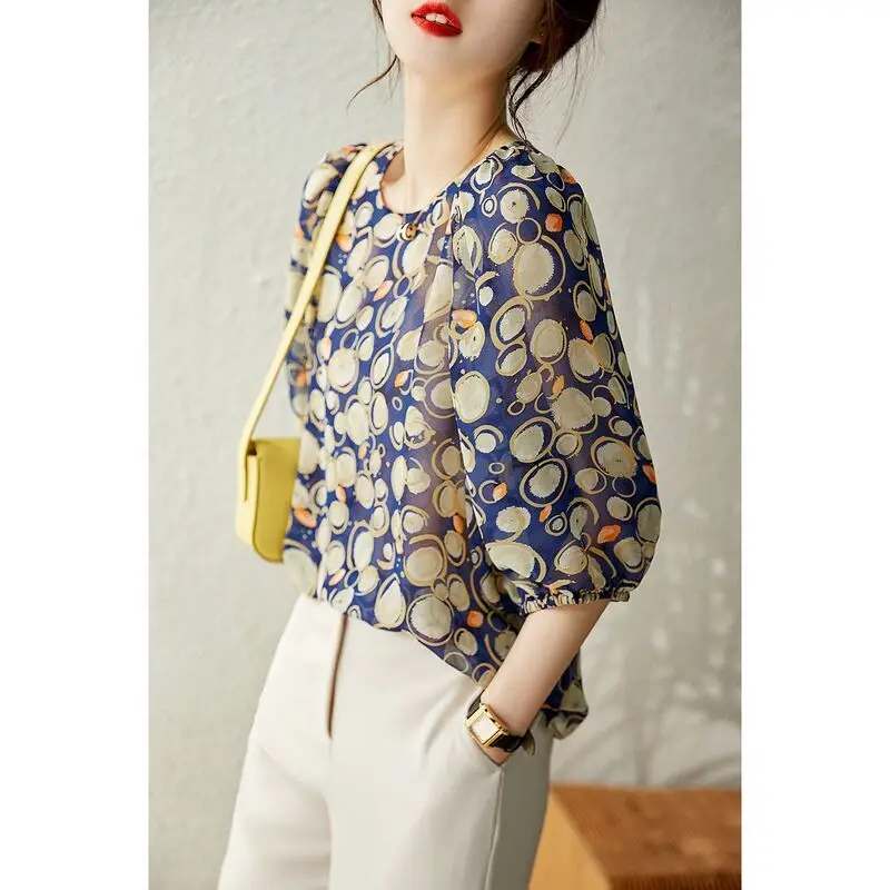 Женские шифоновые рубашки и блузки с принтом модные элегантные шикарные женские