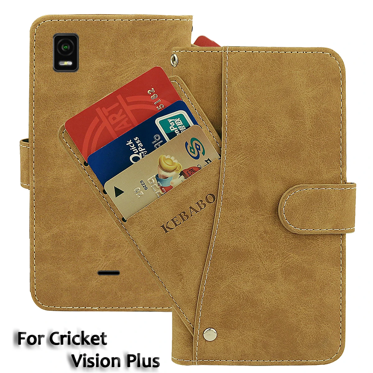 

Vintage Leather Wallet Cricket Vision Plus Case 6" Flip Luxury Card Slots Cover Magnet Phone Protective Cases Bags