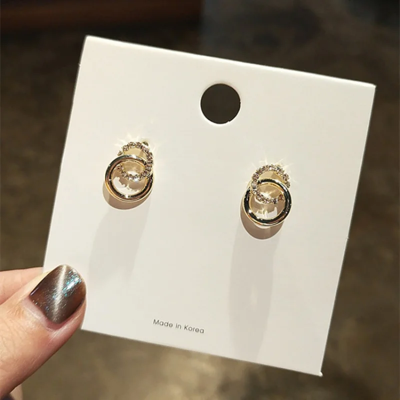 

S925 Double Ring Earring Korean-Style Ins Diamond Simple Temperamental All-Match Geometric Small and Delicate Ear Stud