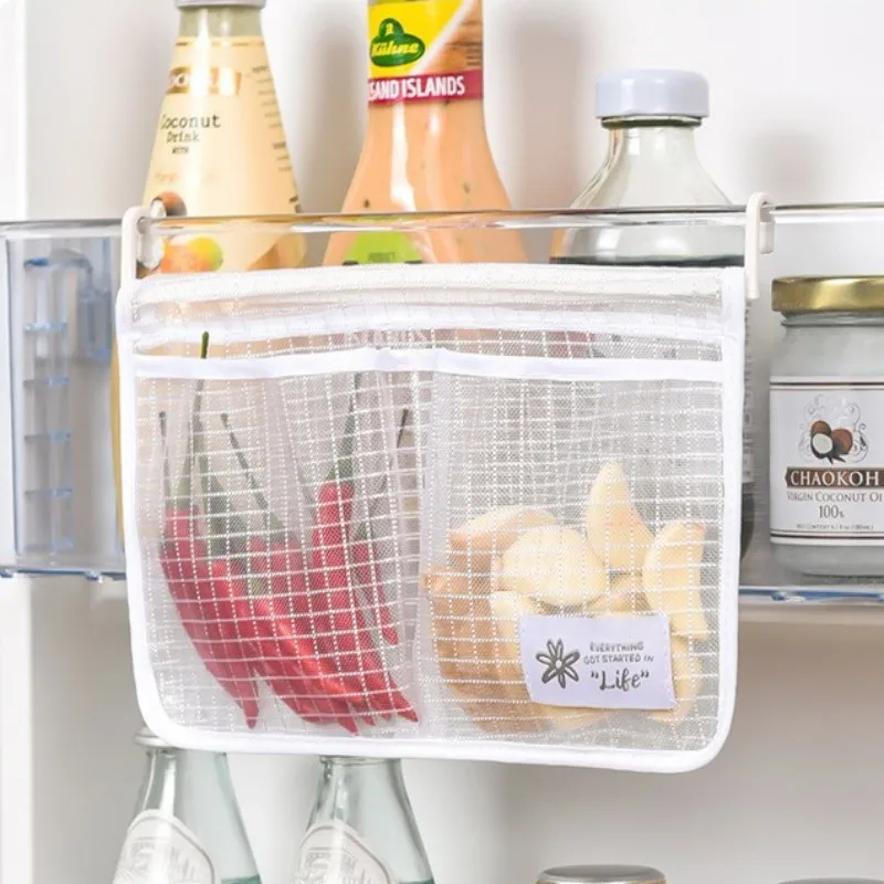 

Домашняя кухонная подвесная сумка для хранения, многофункциональная двойная Сетчатая Сумка для хранения в холодильнике, шкаф-органайзер, с...
