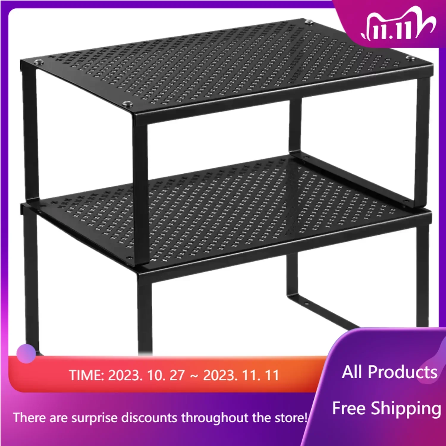 

2 Pack Expandable Stackable Black Counter Storage for Kitchen Cabinets, Kitchen Storage, Kitchen Accessories Fast Transportation