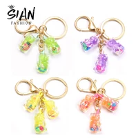 sian colorful acrylic bear keyring cartoon cute keychains gold color plated metal chain keyrings handmade jewelry gifts for girl
