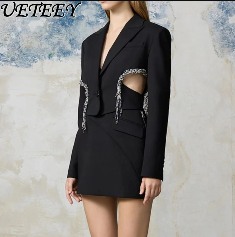 Черный пиджак для женщин весенне-осенний новый сексуальный облегающий средней