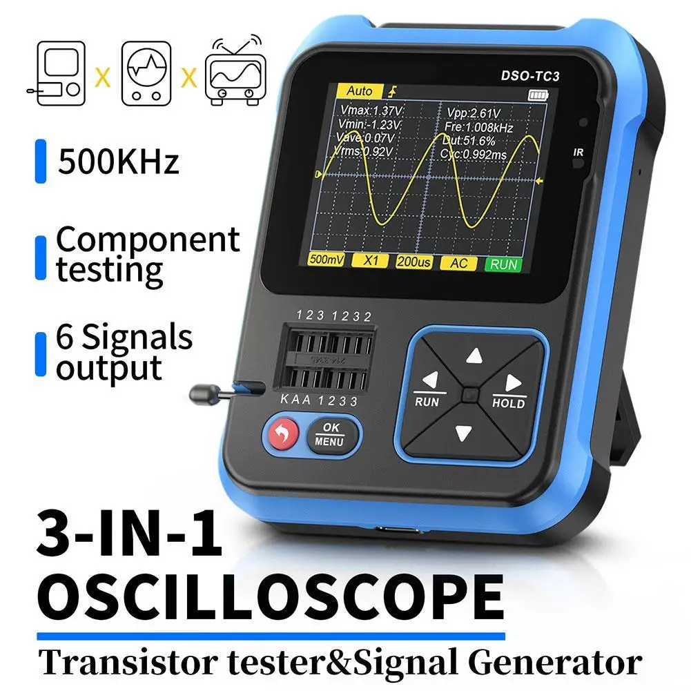 

DSO-TC3 Digital Oscilloscope Transistor Tester Function Signal Generator 3 in 1 Multifunction Electronic Component Tester