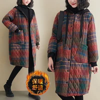 winter womens clothing hooded padded jacket parka korean fashion plus size plaid mid length coat jacket keep warm loose leisure
