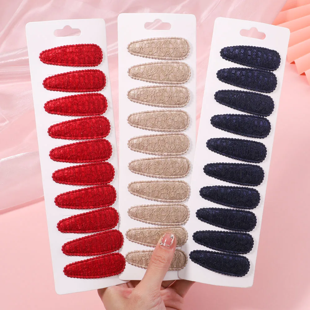 

10Pcs/Lot Lace Cotton Sweet Basic Snap BB Clip Solid Color Bobby Hairpin Plain Striped Winter Girls Baby Hair Accessories Gift