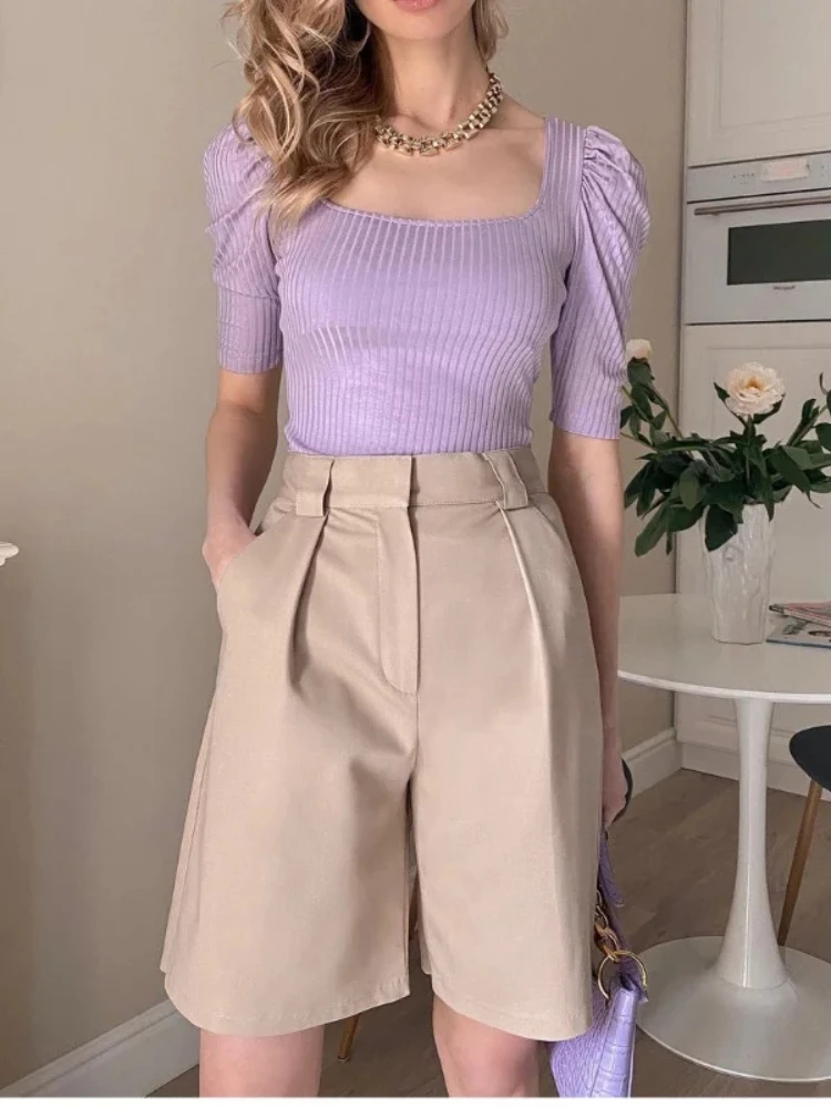 Solid Women's Summer Shorts High Waist Loose Zipper Shorts for Women Office Elegant Shorts Korean Fashion Suit Women's Shorts