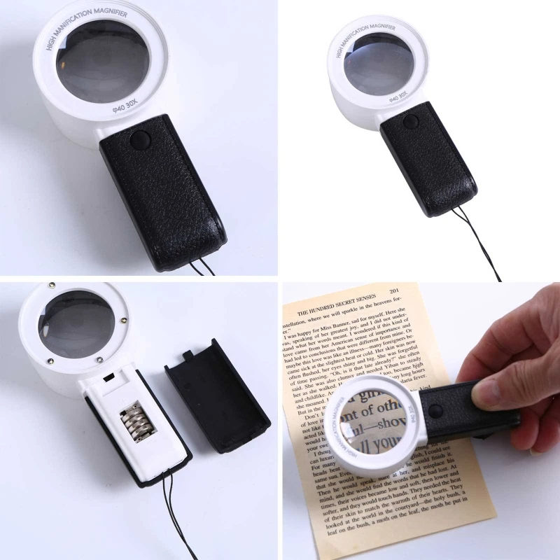

Glass with 4 LED Lights 30X Double Glass Lens Handheld Magnifier Gift DropShipping