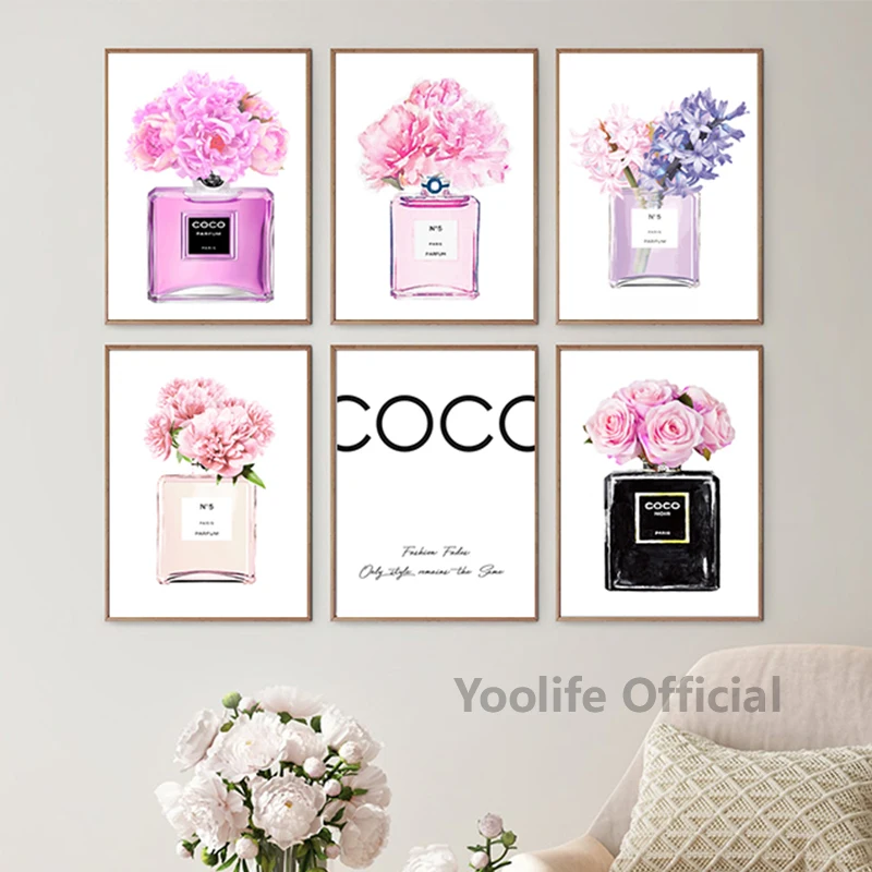 Акварельные флаконы с парфюмом плакаты и принты модные настенные картины