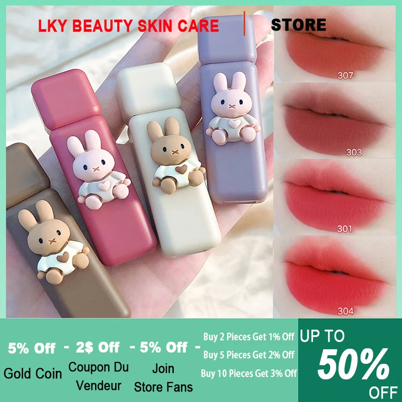 

Matte Lip Gloss Cute Lip Makeup Velvet Non-stick Cup Lasting Soft Mist Liquid Lipstick 4 Colors Lip Gloss Set Korean Cosmetics
